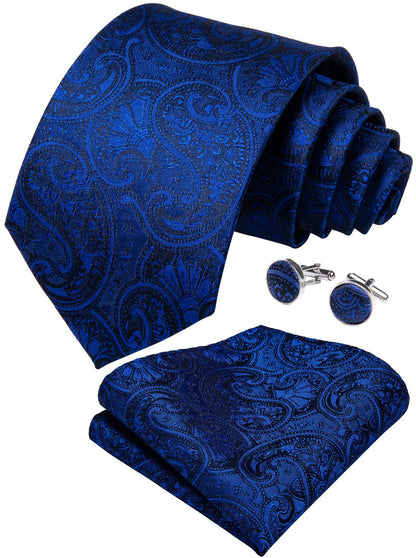 Luxury Blue Paisley Tie, Pocket Square and Cufflinks tie sets    - Sophisticated Gentlemen