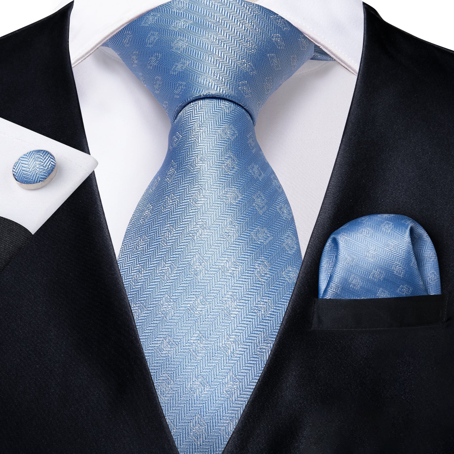 Sky Blue Tie, Pocket Square and Cufflinks - SOPHGENT