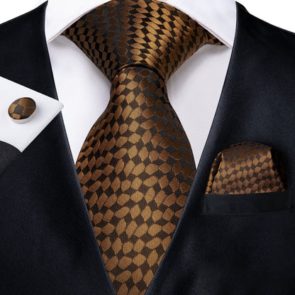Brown Pieces Tie, Pocket Square and Cufflinks - SOPHGENT