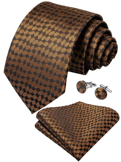 Brown Pieces Tie, Pocket Square and Cufflinks tie sets    - Sophisticated Gentlemen