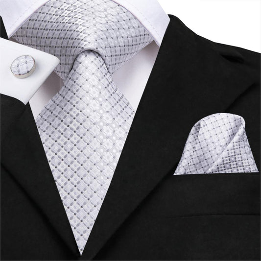 Silver Beauty Tie, Pocket Square and Cufflinks - SOPHGENT