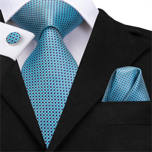 Sky Blue Diamond Tie, Pocket Square and Cufflinks tie sets Standard packaging   - Sophisticated Gentlemen