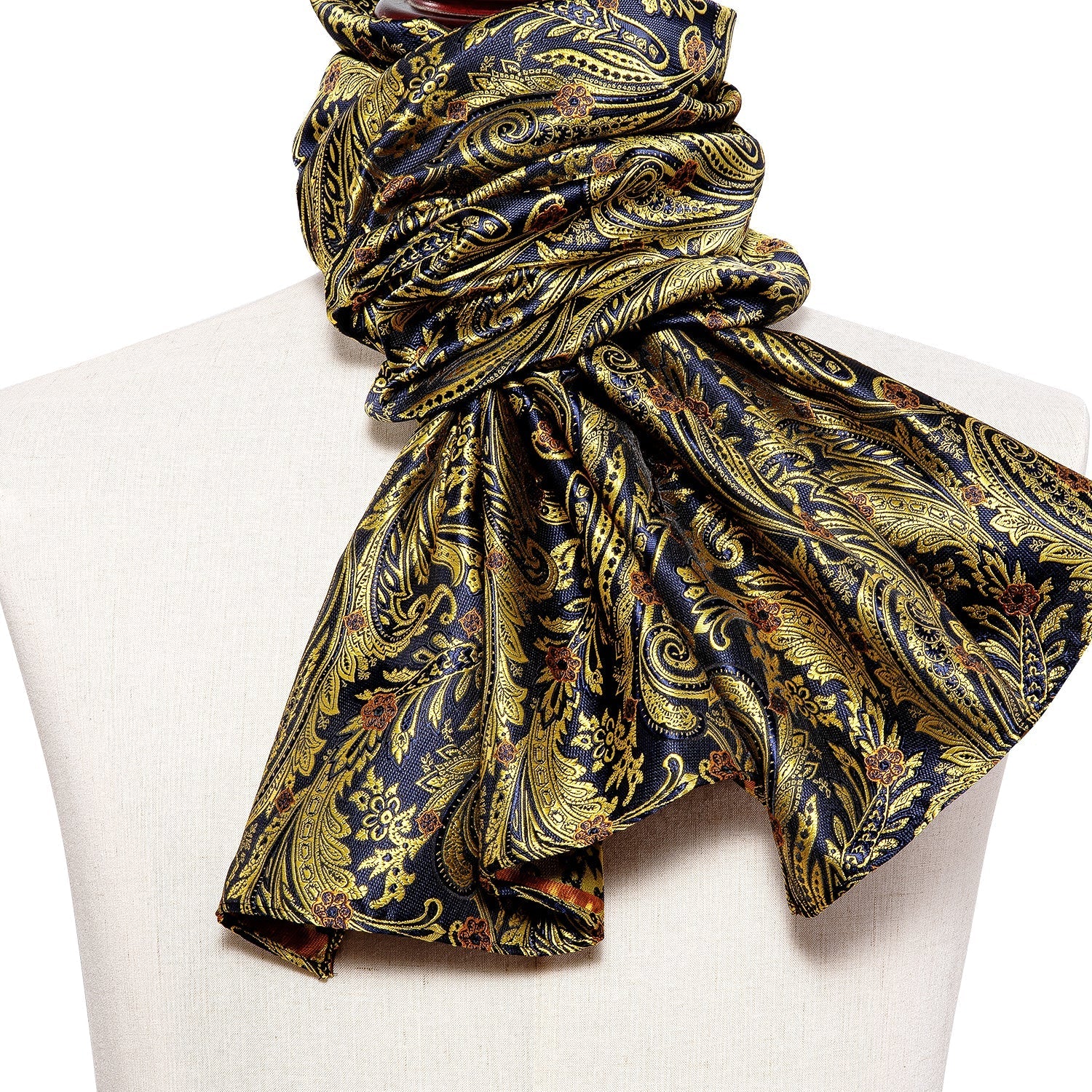 Navy and Yellow Floral Silk Scarf Scarf    - Sophisticated Gentlemen