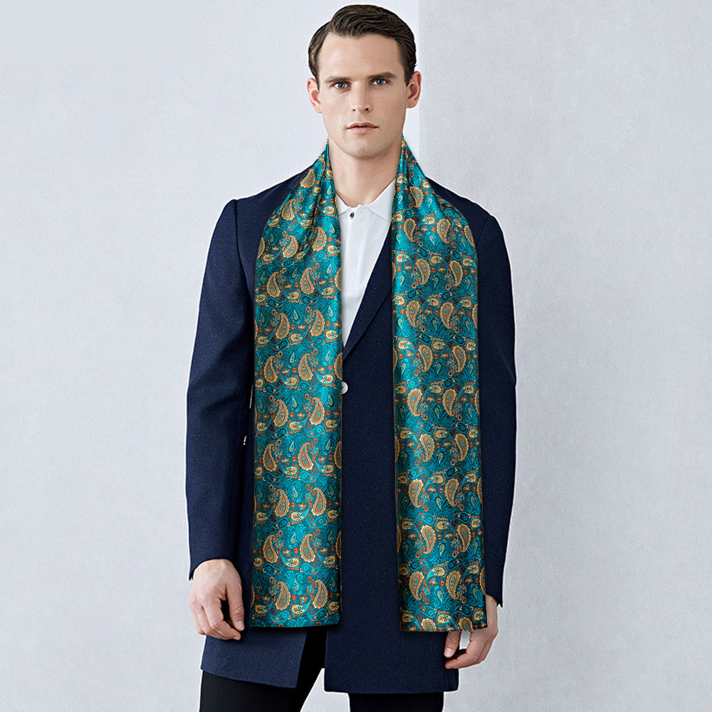 Green and Gold Paisley Silk Scarf Scarf    - Sophisticated Gentlemen