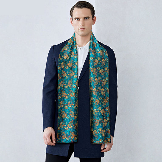 Green and Gold Paisley Silk Scarf Scarf    - Sophisticated Gentlemen