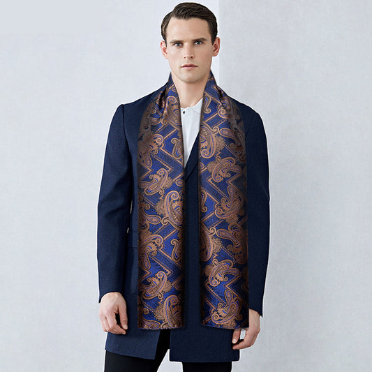 Blue and Bronze Paisley Silk Scarf Scarf    - Sophisticated Gentlemen