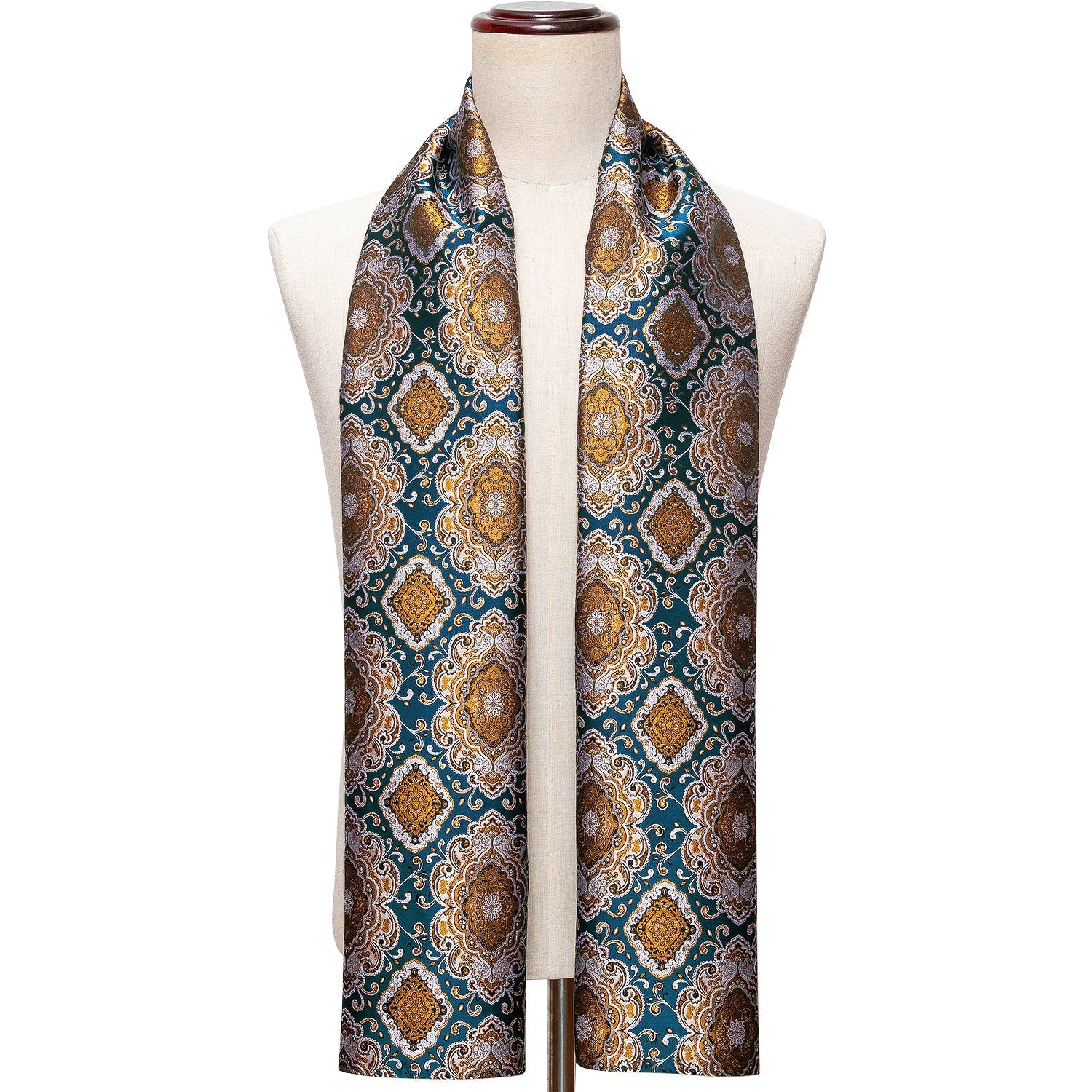 Cyan and Gold Silk Scarf Scarf    - Sophisticated Gentlemen