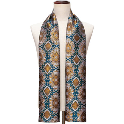 Cyan and Gold Silk Scarf Scarf    - Sophisticated Gentlemen
