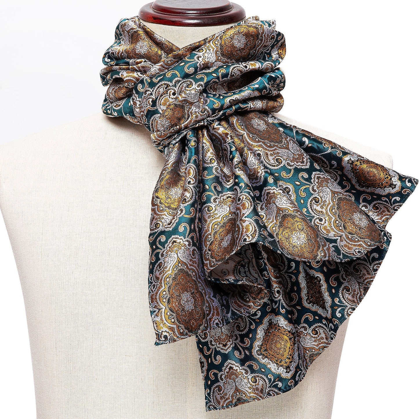 Cyan and Gold Silk Scarf Scarf    - Sophisticated Gentlemen