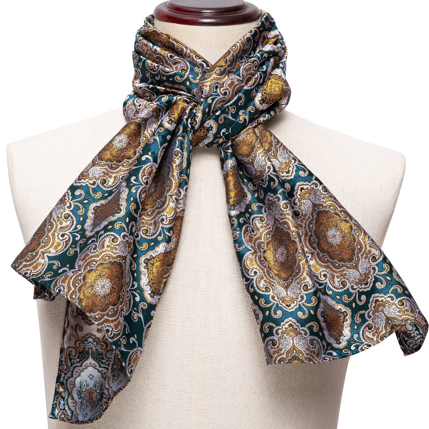 Cyan and Gold Silk Scarf Scarf    - Sophisticated Gentlemen