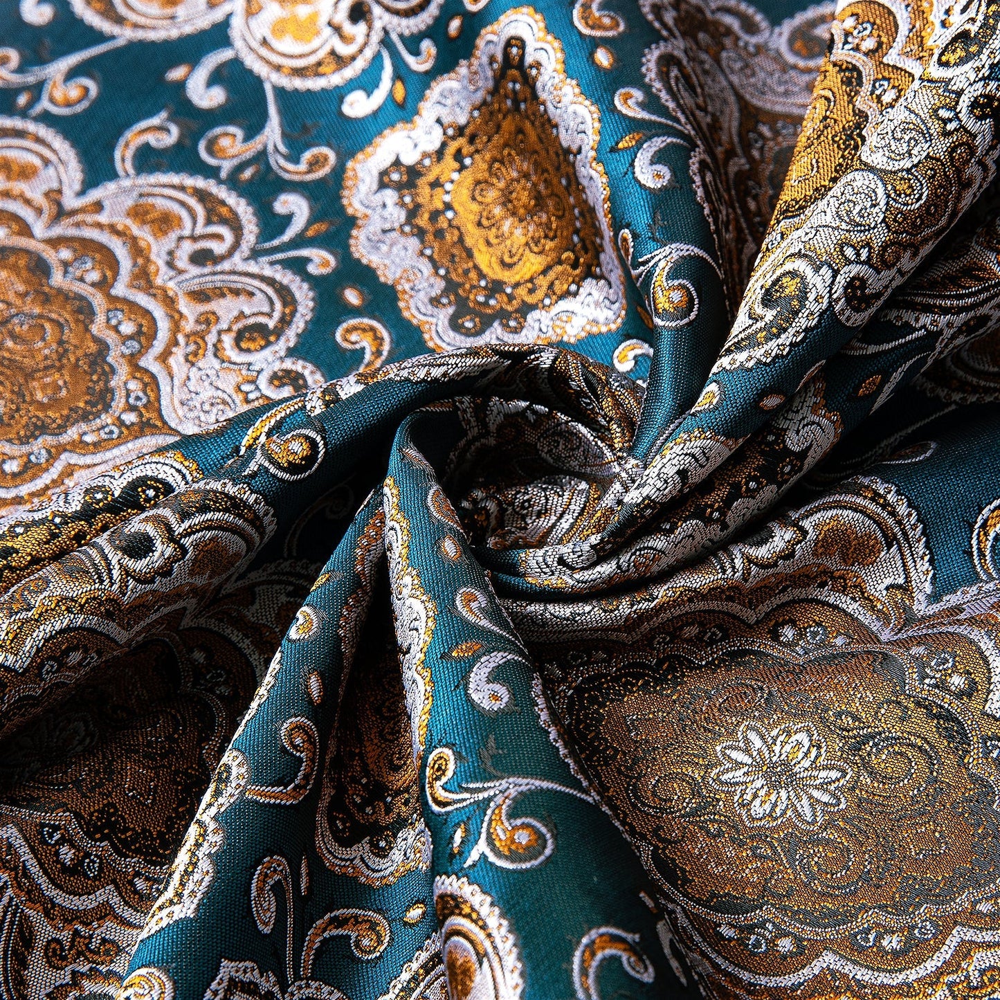 Cyan and Gold Silk Scarf Scarf    - Sophisticated Gentlemen