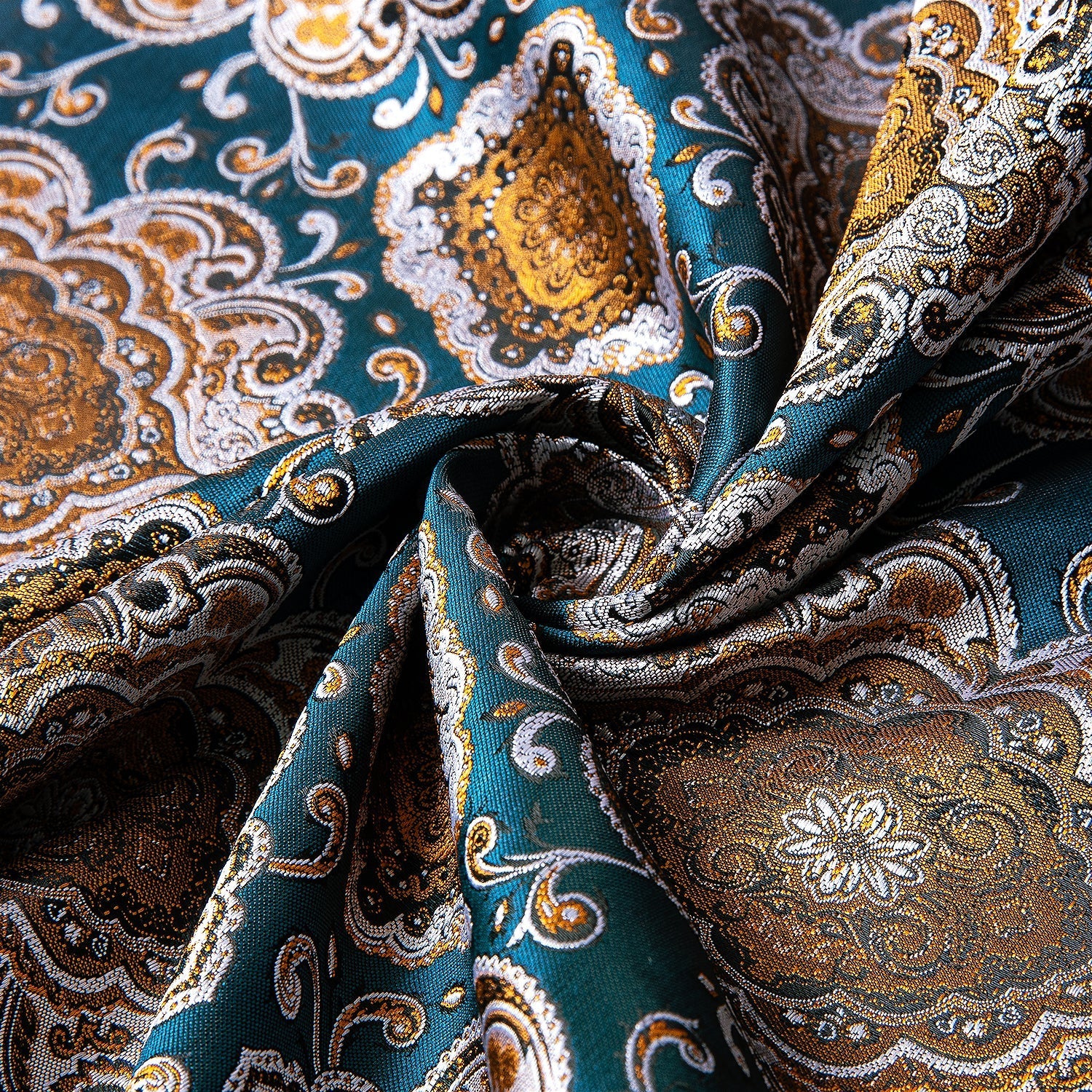 Cyan and Gold Silk Scarf Scarf    - Sophisticated Gentlemen