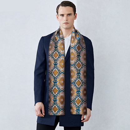 Cyan and Gold Silk Scarf Scarf    - Sophisticated Gentlemen