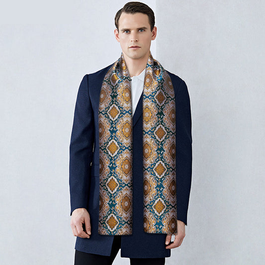 Cyan and Gold Silk Scarf Scarf    - Sophisticated Gentlemen
