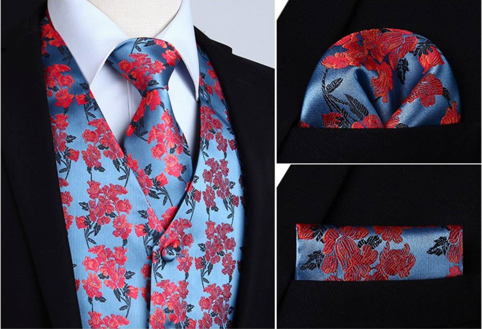 Red Flowers Vest Set vest    - Sophisticated Gentlemen