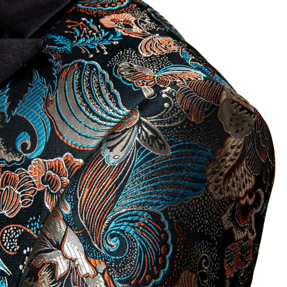 Floral Blue & Gold Double Breasted Tuxedo Jacket tuxedo    - Sophisticated Gentlemen
