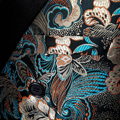 Floral Blue & Gold Double Breasted Tuxedo Jacket tuxedo    - Sophisticated Gentlemen