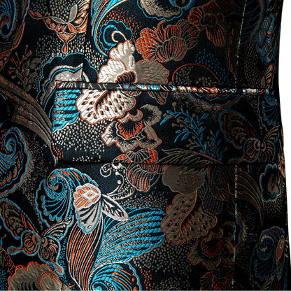 Floral Blue & Gold Double Breasted Tuxedo Jacket tuxedo    - Sophisticated Gentlemen