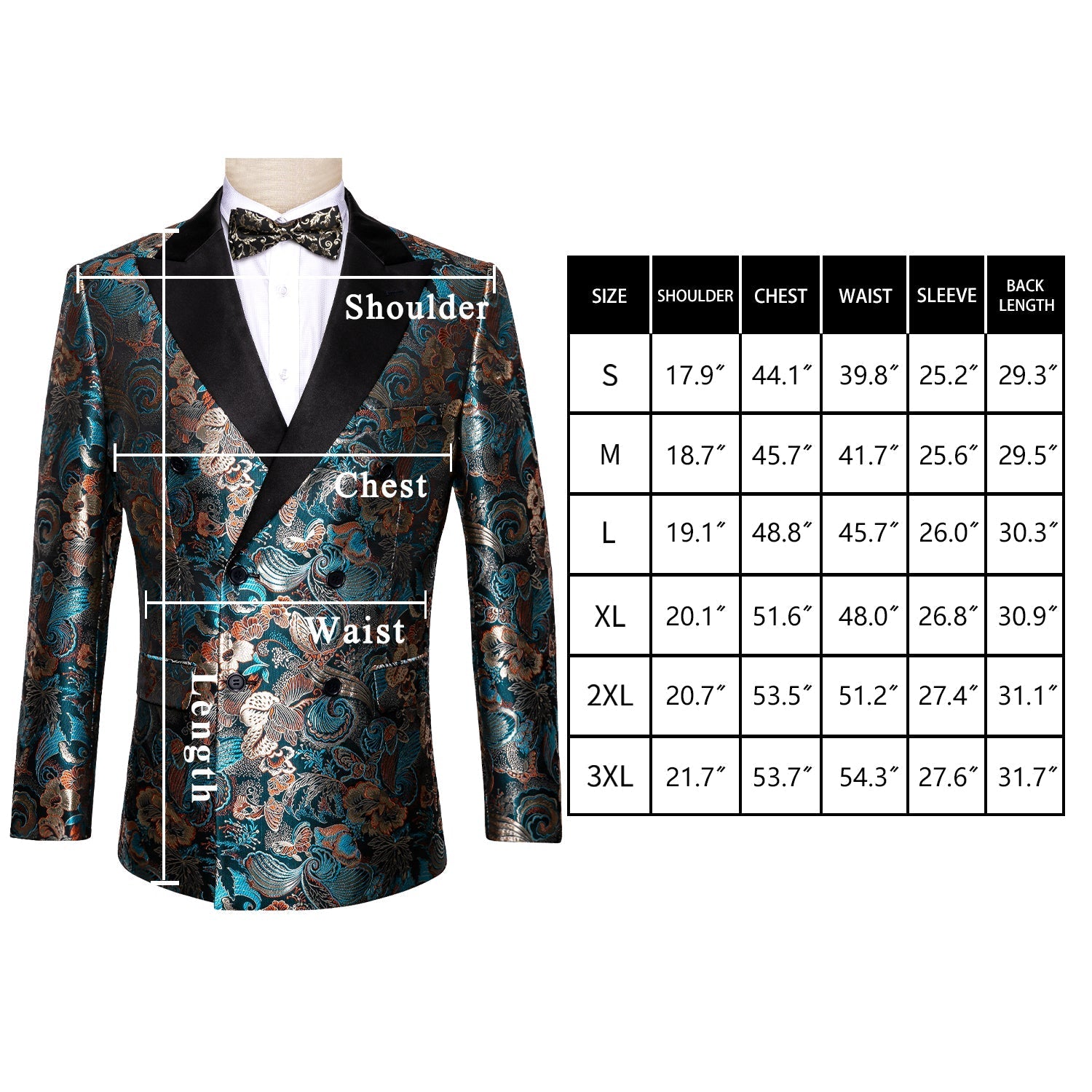 Floral Blue & Gold Double Breasted Tuxedo Jacket tuxedo    - Sophisticated Gentlemen