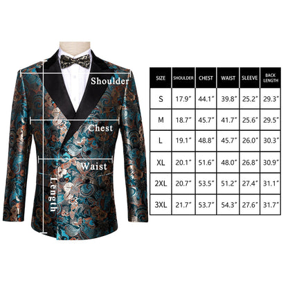 Floral Blue & Gold Double Breasted Tuxedo Jacket tuxedo    - Sophisticated Gentlemen