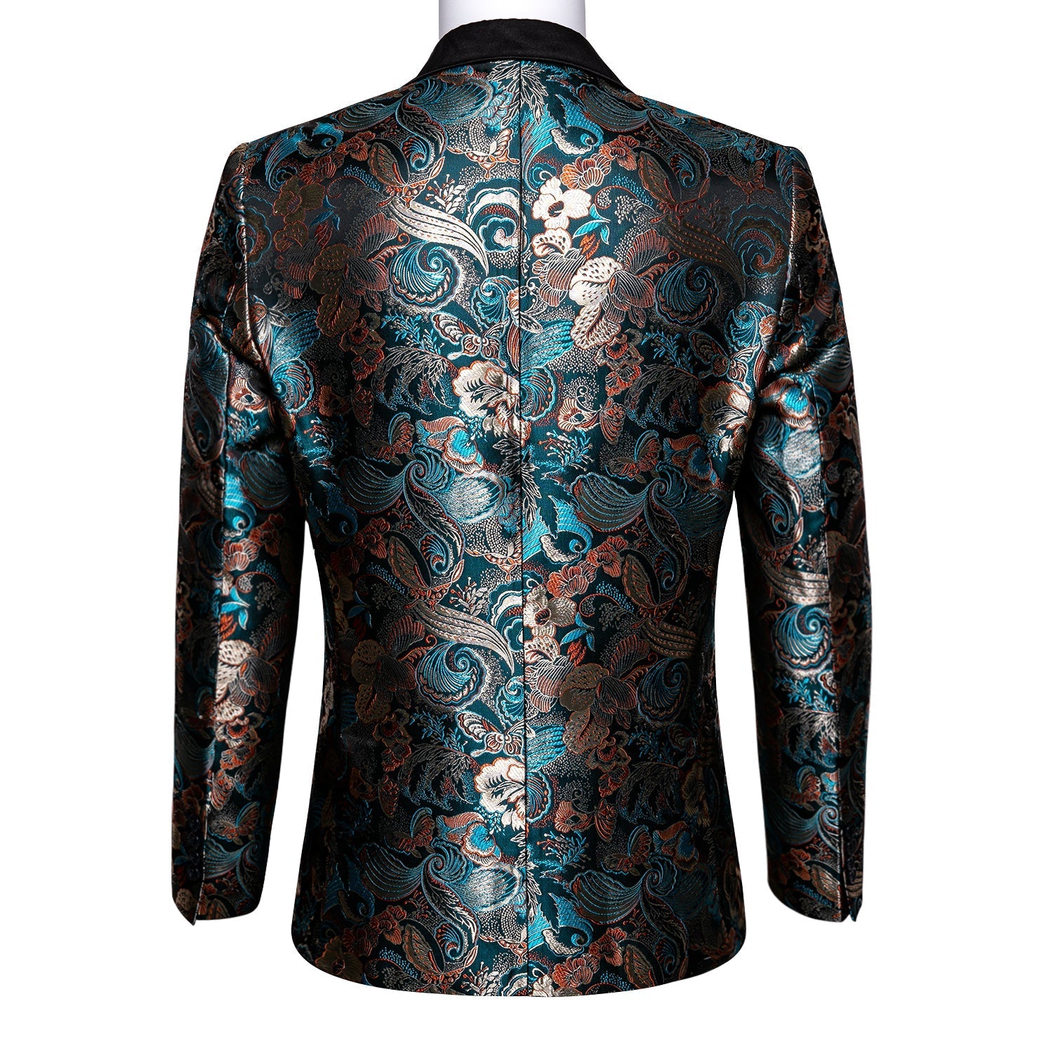 Floral Blue & Gold Double Breasted Tuxedo Jacket tuxedo    - Sophisticated Gentlemen