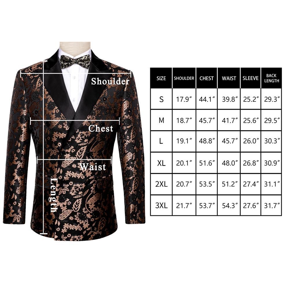 Floral Black & Brown Double Breasted Tuxedo Jacket tuxedo    - Sophisticated Gentlemen