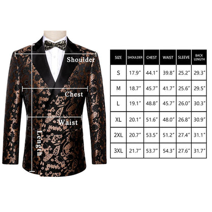 Floral Black & Brown Double Breasted Tuxedo Jacket tuxedo    - Sophisticated Gentlemen