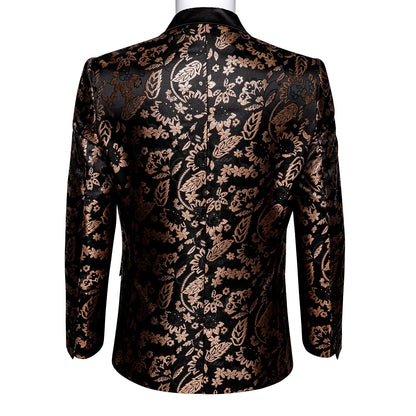Floral Black & Brown Double Breasted Tuxedo Jacket tuxedo    - Sophisticated Gentlemen