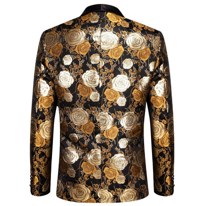Floral Black & Gold Tuxedo Jacket - SOPHGENT