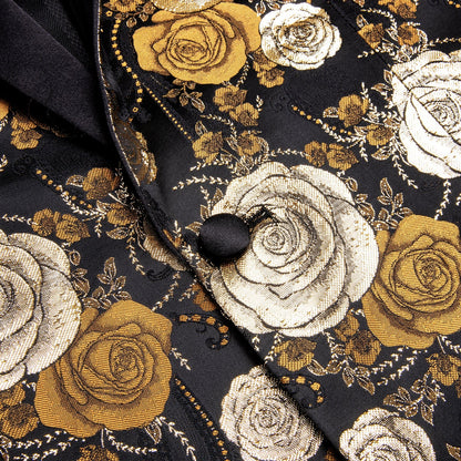 Floral Black & Gold Tuxedo Jacket - SOPHGENT