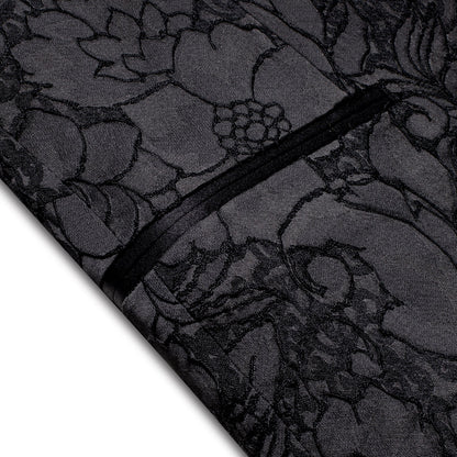 Black Embroidered Floral Tuxedo Jacket tuxedo    - Sophisticated Gentlemen