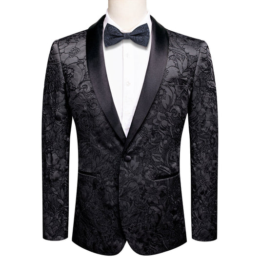 Black Embroidered Floral Tuxedo Jacket tuxedo S (38)   - Sophisticated Gentlemen