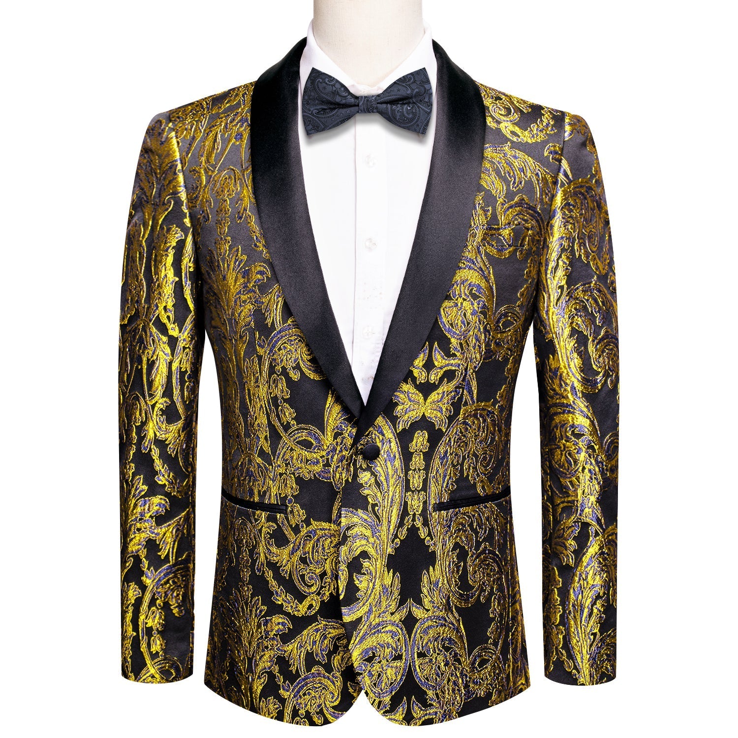 Black and Gold Embroidered Tuxedo Jacket tuxedo S (38)   - Sophisticated Gentlemen