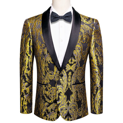 Black and Gold Embroidered Tuxedo Jacket tuxedo S (38)   - Sophisticated Gentlemen