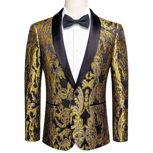 Black and Gold Embroidered Tuxedo Jacket tuxedo S (38)   - Sophisticated Gentlemen