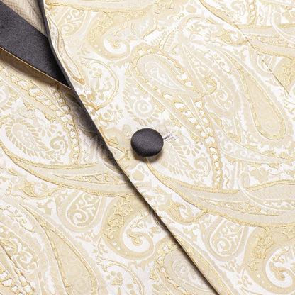 Khaki Embroidered Floral Tuxedo Jacket tuxedo    - Sophisticated Gentlemen