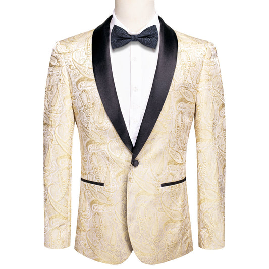 Khaki Embroidered Floral Tuxedo Jacket tuxedo S (38)   - Sophisticated Gentlemen