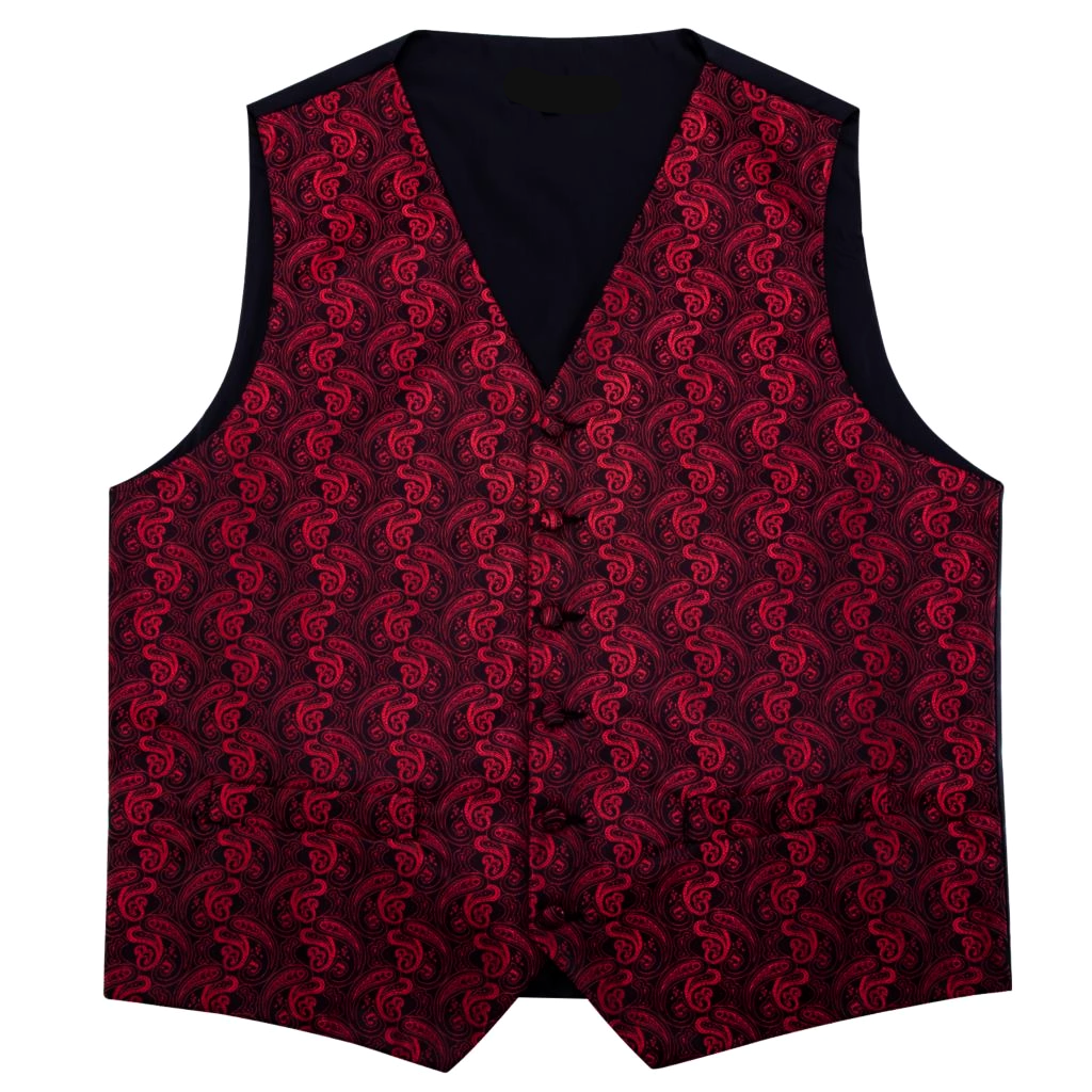 Red and Black Paisley 4-Piece Vest Set vest set    - Sophisticated Gentlemen