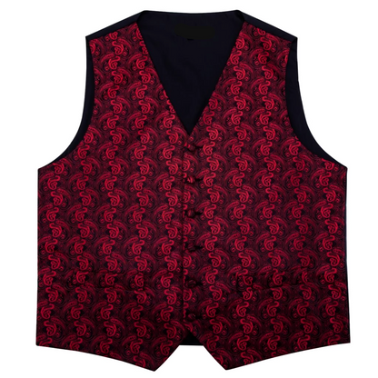 Red and Black Paisley 4-Piece Vest Set vest set    - Sophisticated Gentlemen