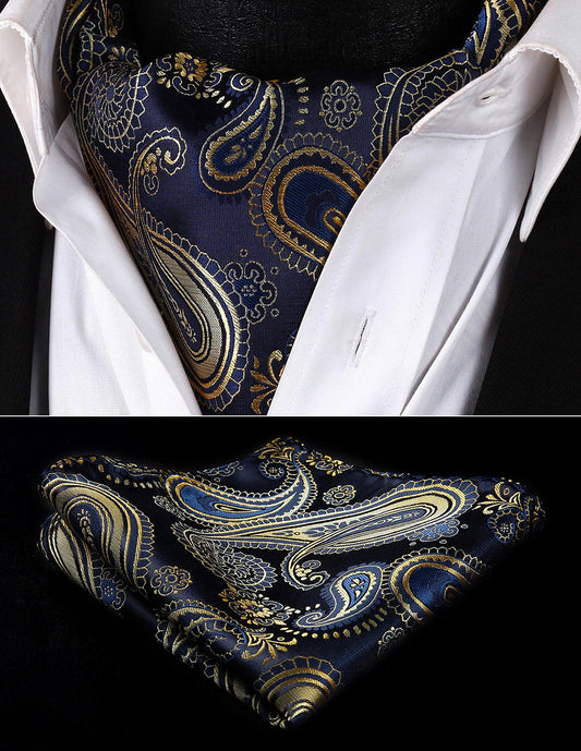 Quiet Storm Paisley Ascot and Pocket Square Ascot    - Sophisticated Gentlemen