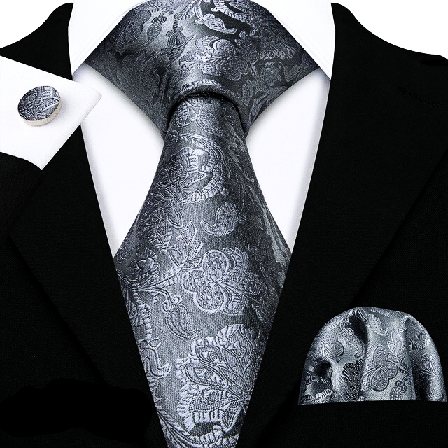 Silver Gray Premium Tie Set tie sets Standard packaging   - Sophisticated Gentlemen