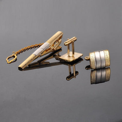 Cufflinks & Tie Clip Set In Gold cufflink    - Sophisticated Gentlemen