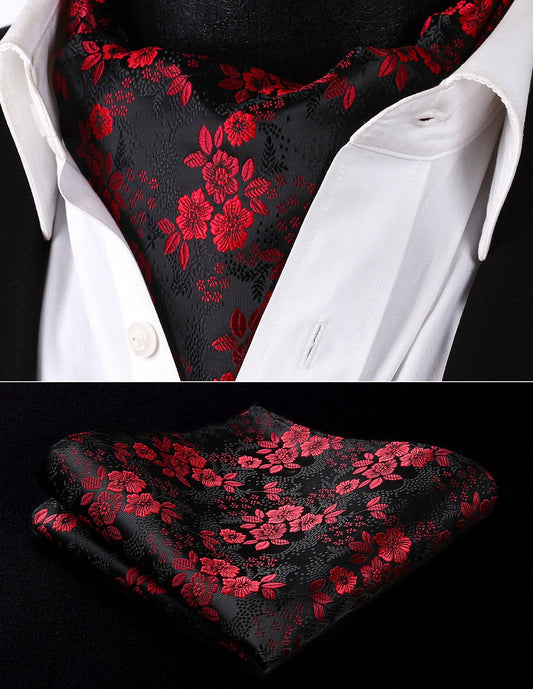 Midnight Rose Ascot and Pocket Square     - Sophisticated Gentlemen