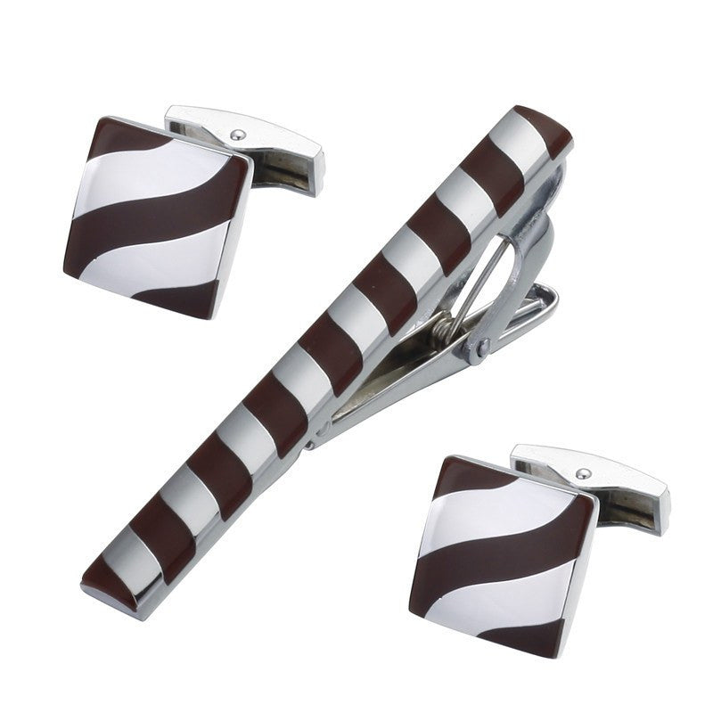 Brown Inlaid Tie Clip and Cufflinks tie clip    - Sophisticated Gentlemen