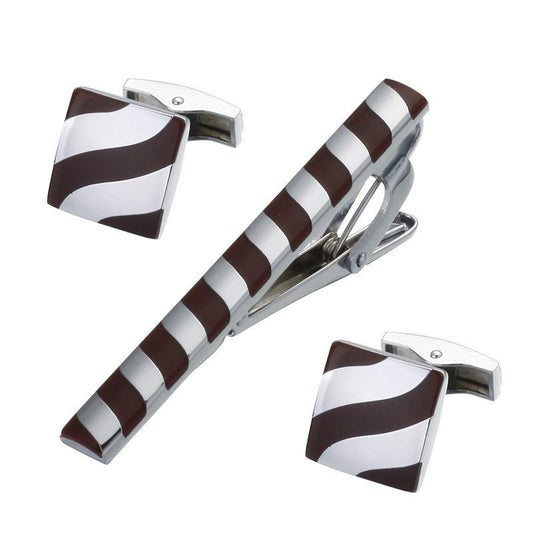 Brown Inlaid Tie Clip and Cufflinks tie clip    - Sophisticated Gentlemen