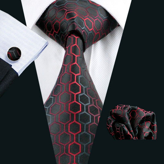 Honeycomb Tie, Pocket Square and Cufflinks tie set    - Sophisticated Gentlemen