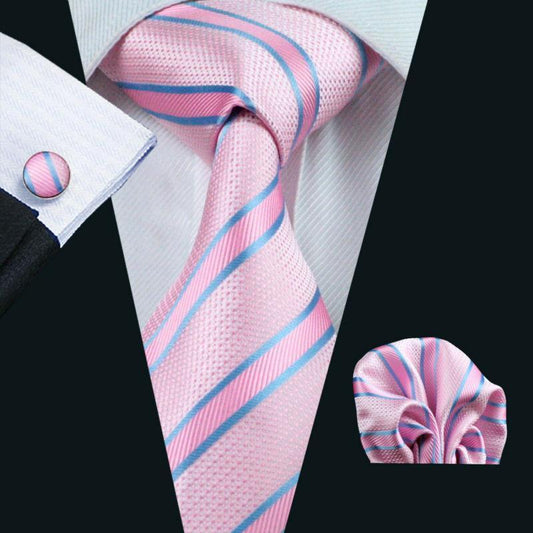 Bubblegum Pink Striped Tie Set tie sets Standard packaging   - Sophisticated Gentlemen
