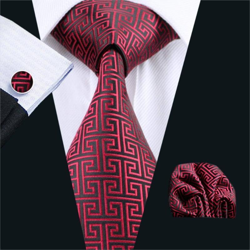 Labyrinth Tie, Pocket Square and Cufflinks in Red tie sets    - Sophisticated Gentlemen