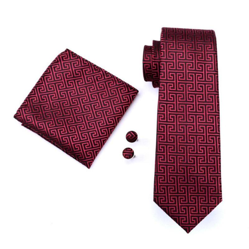 Labyrinth Tie, Pocket Square and Cufflinks in Red - SOPHGENT