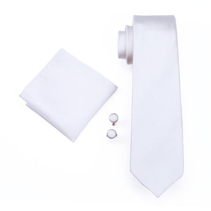 Plain White Tie, Pocket Square and Cufflinks tie sets    - Sophisticated Gentlemen